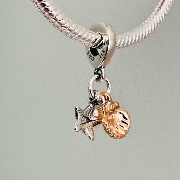 Pandora fresh cultured white pearl, starfish & sea shell charm /pandora bracelet - Picture 3 of 8